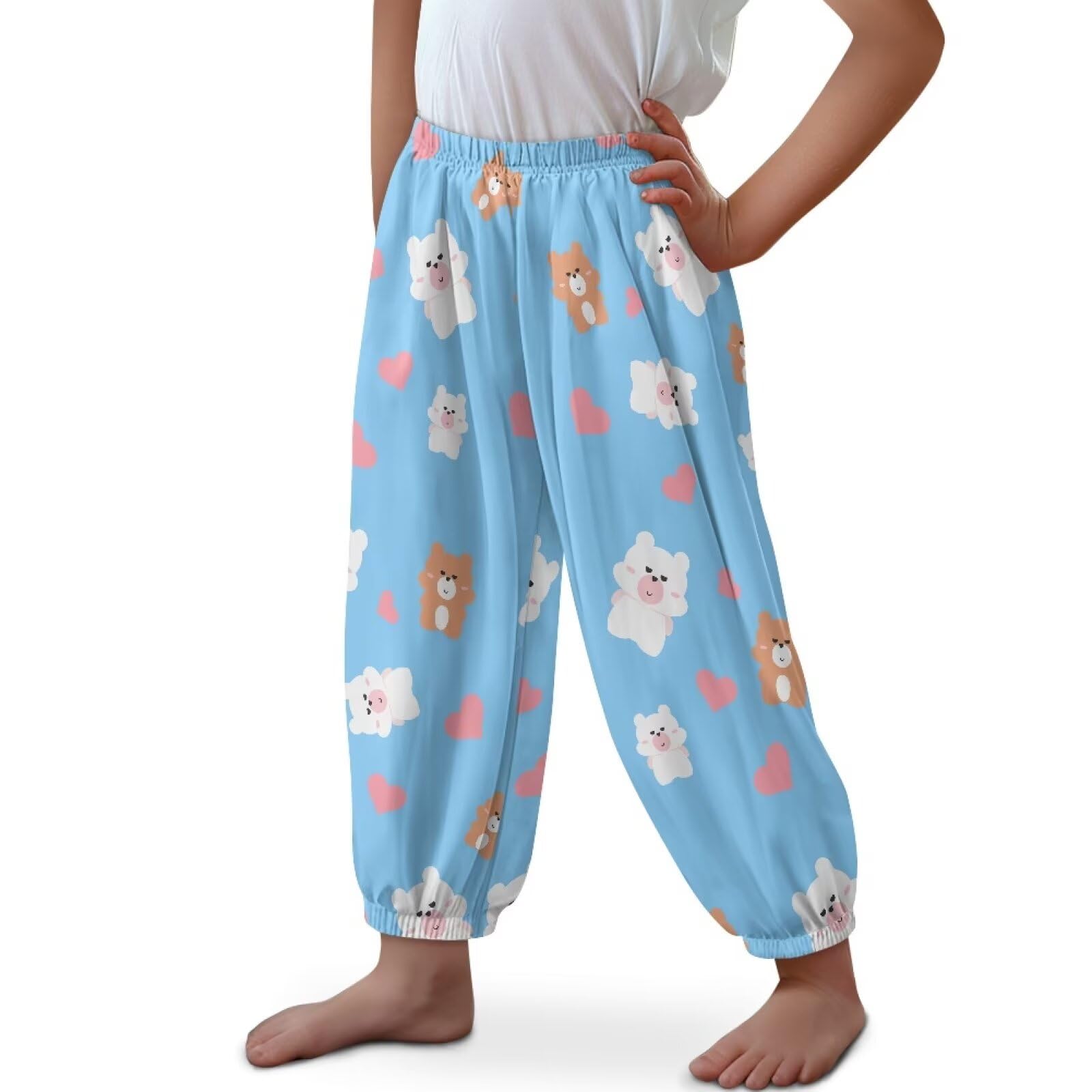 BYCHECAR Bear Heart Little Girls Yoga Trousers Beach Pants Casual Loose Harem Pants Kids Long Bloomers Baggy Activewear Sweatpants Size L