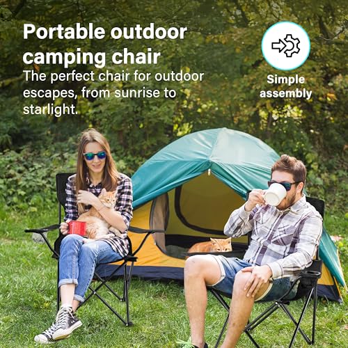 Camping Chair | Lightweight Folding | Portable Chairs for Outdoors | Cup Holder | Storage Cover | Outdoor Leisure Chair Durable with Arm Rest for the Beach, Lawn, Fishing Trip Garden and BBQs Black - Image 4