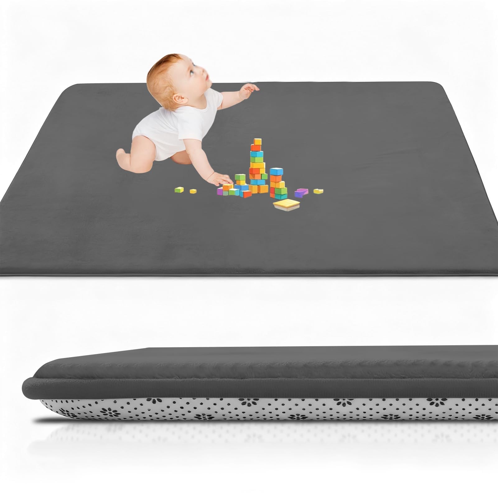 Tappeto Gioco Bambini Pieghevole 2cm 60 x 120 cm Grigio Scuro, Impermeabile in Schiuma per Bimbi. Palestra Neonati - Tappeto Tummy Time Neonati