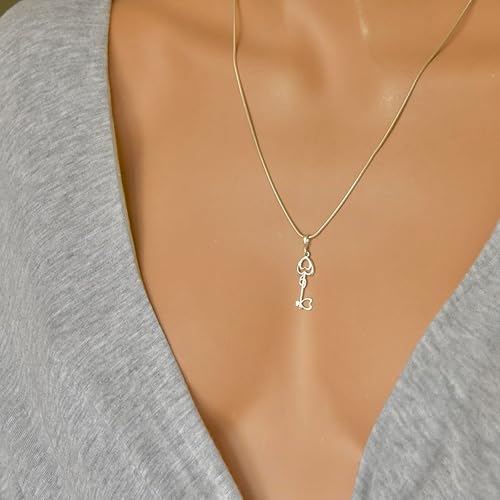 Miniatura 4 de Love Heart Key Pendant Sterling Silver 925 Friendship Necklace Charm Fine Jewelry