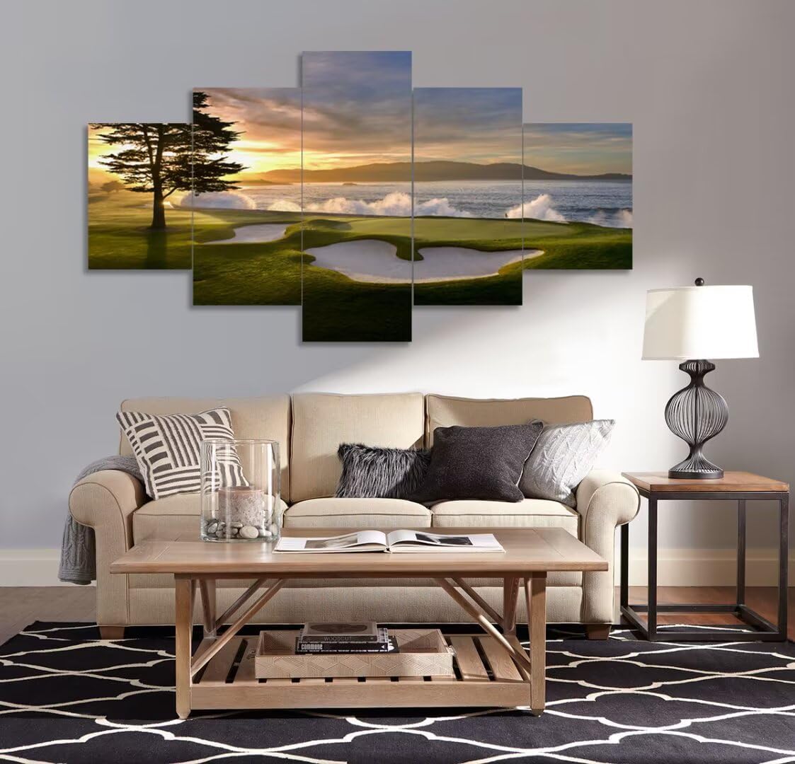 Pebble Beach Golf Course Wall Art for Living Room Bedroom Bathroom Office Wall Decorations Golf Course Pictures Canvas Prints Modern Framed Artwork Ready to Hang(60''W x 32''H) - Image 2