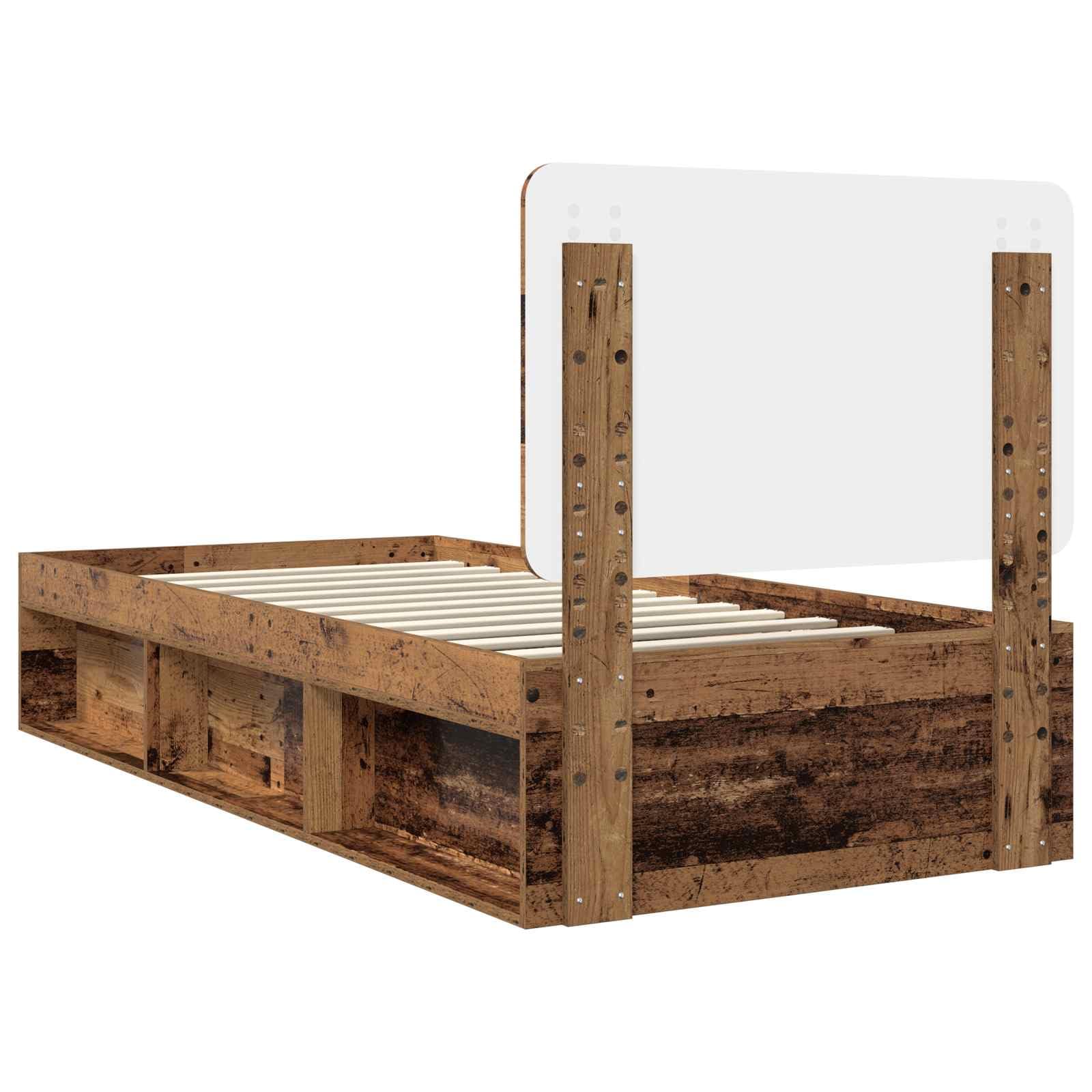 Bettrahmen 75 x 190 cm Altholz Kiefer massiv mit Lattenrost Modernes Design Robust und Langlebig für Jugendzimmer Erstwohnung und Gästezimmer