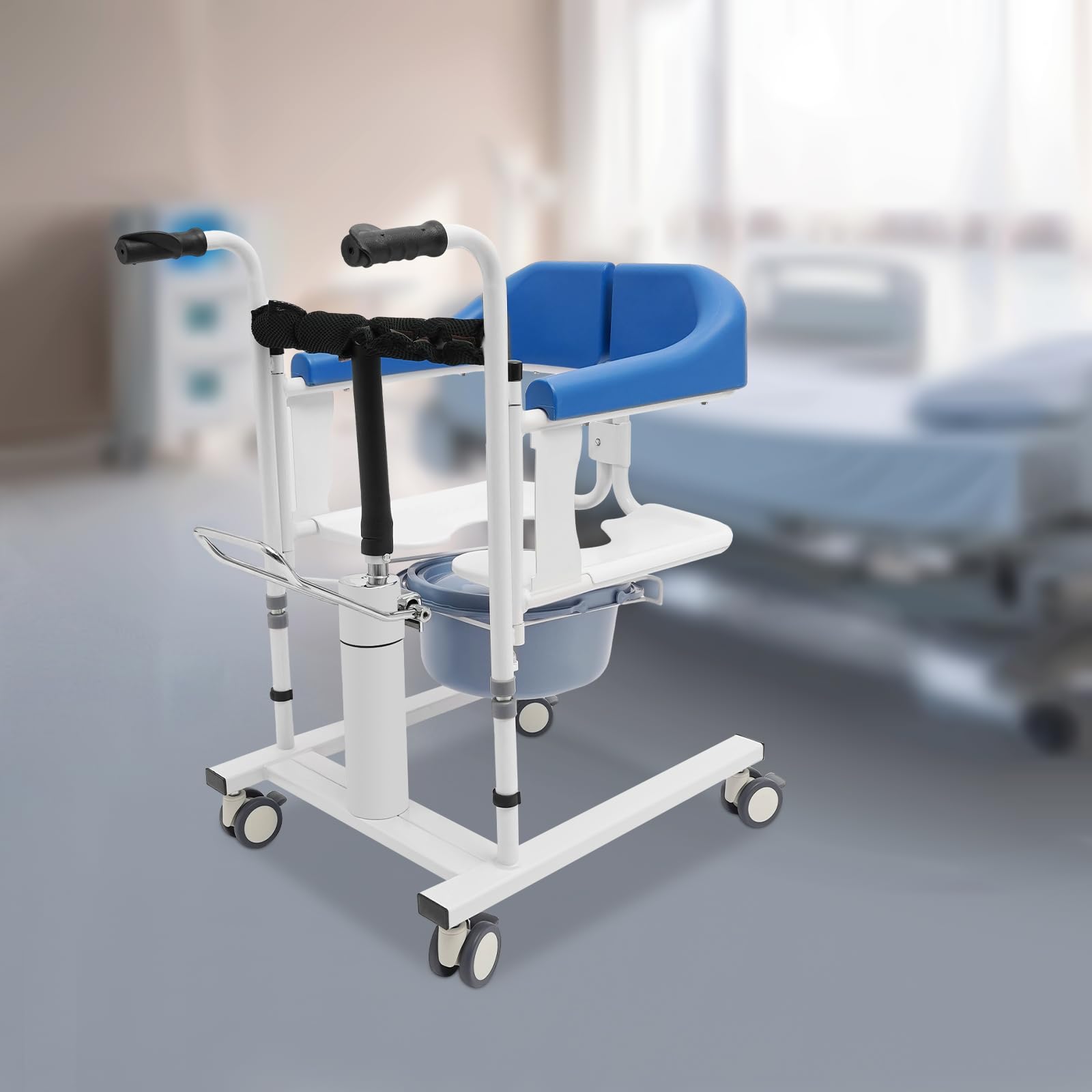 MINRS Sollevatore idraulico per pazienti con ruote fino a 90 kg, sedile separato a 180°, per malati, anziani, disabili, donne incinte, blu