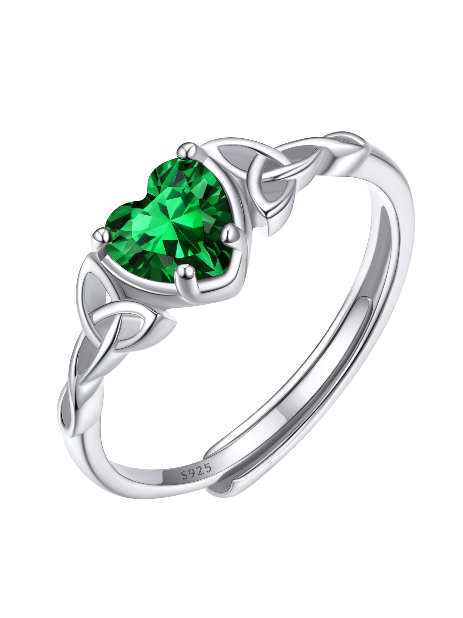 ChicSilver Ring 925 Silber Damen Verstellbar Ring mit Zirkonia Silberring Damen Herz Geburtsstein Ring mit Keltischer Knot Eheringe Verlobungsring Engagement Ringe Schmuck für Geburtstag Valentinstag