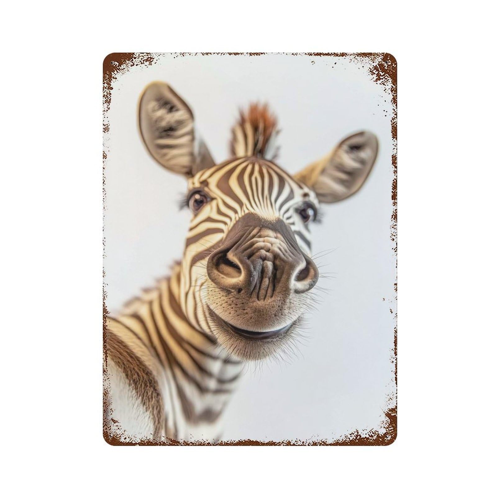 Distressed Metal Wall Sign Smiling Zebra Selfie 15.7"x11.8", Vintage Wall Decor for Garage, Bar And Workshop Decor