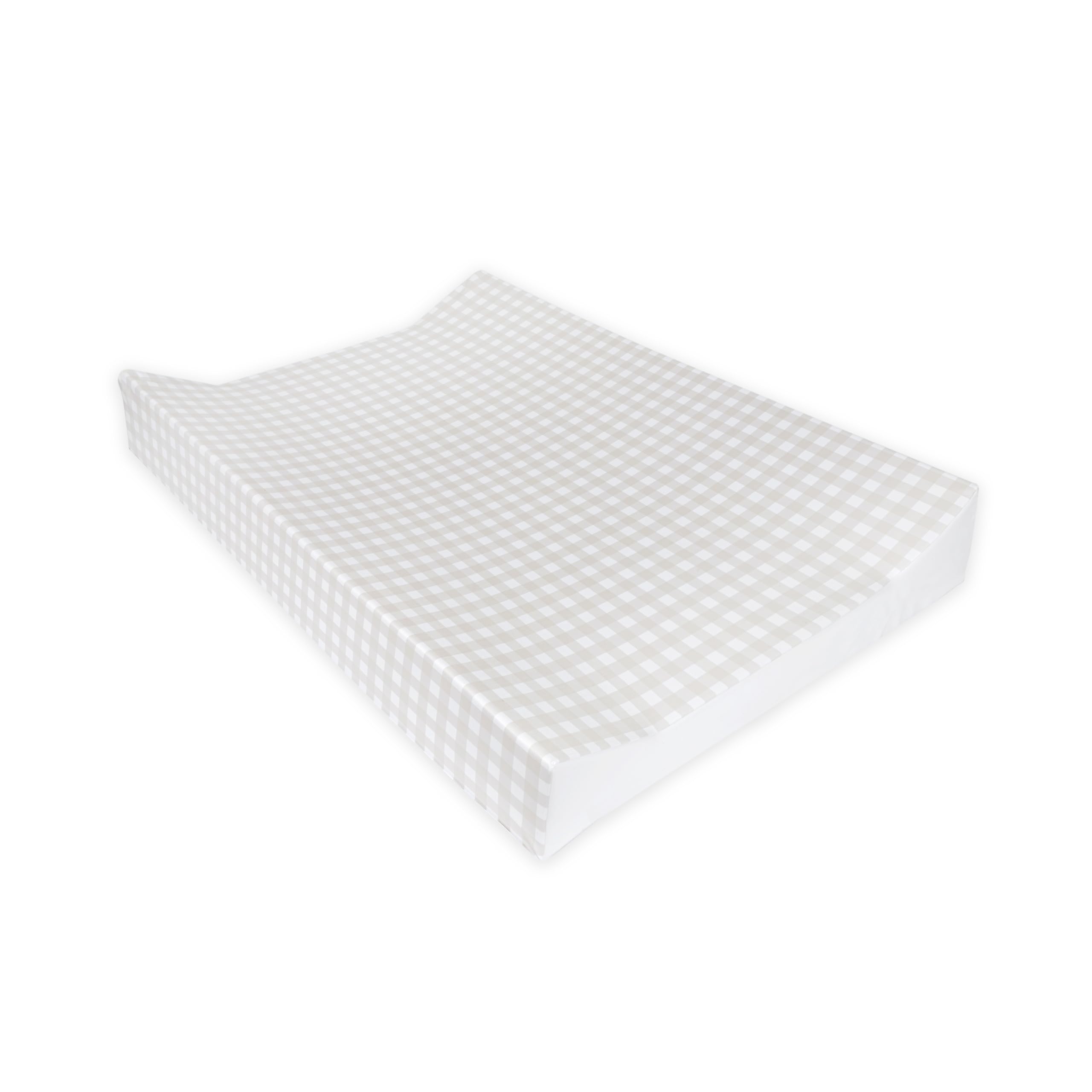 BEDEBYES Deluxe Anti Roll Wedge Baby Changing Mat, Oat Gingham, Waterproof PVC with Curved Sides, 69x45x9cm