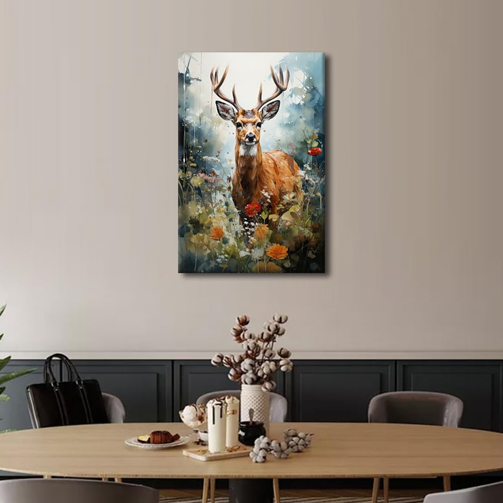 TISHIRON Animal Wall Art for Living Room Deer Canvas Pictures Wall Decor Framed Wall Poster Ready to Hang 16" Wx24" Hx1 Panel - Image 2