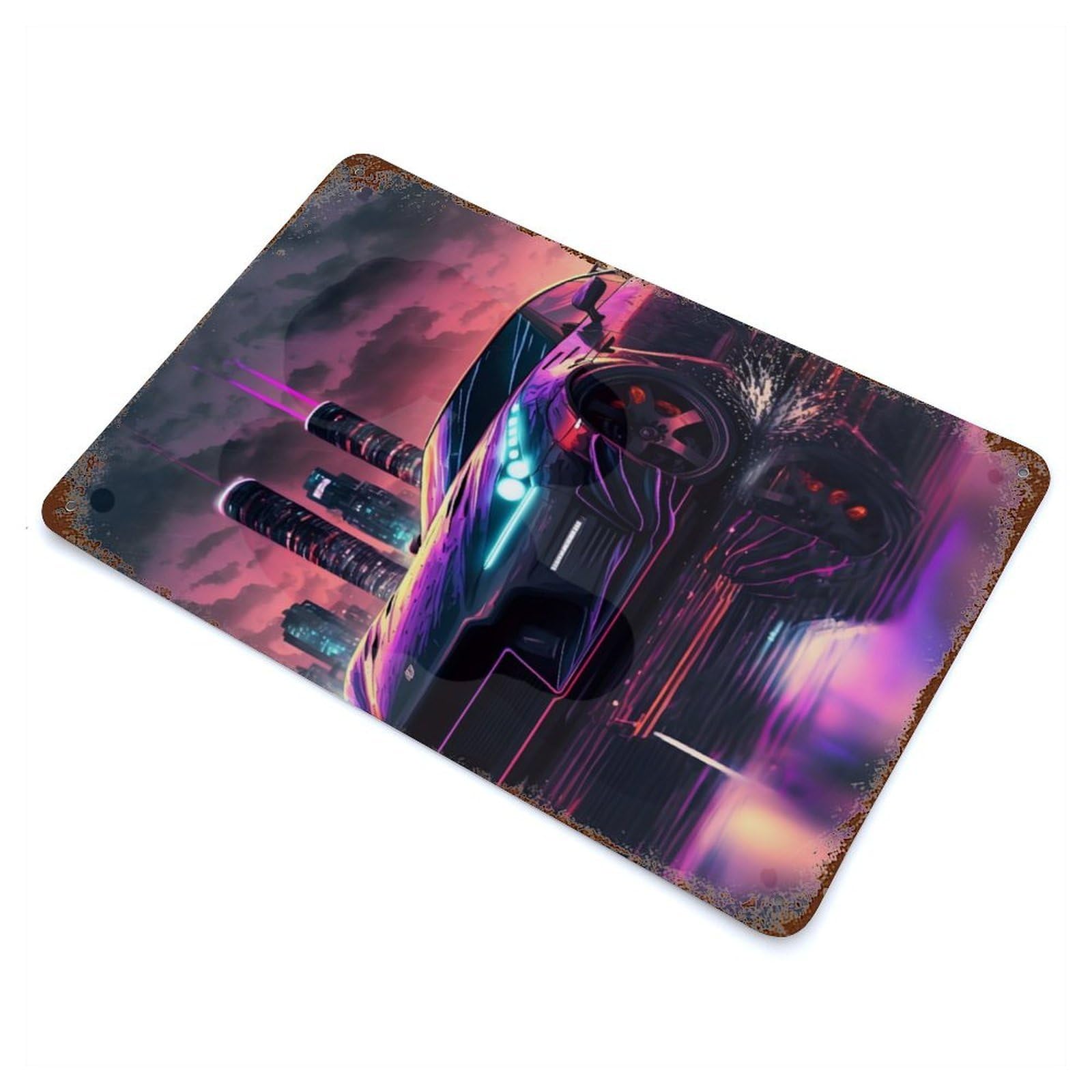 Synthwave Sportscar Rusty Metal Tin Sign 11.8"x7.9", for Shed, Workshop And Garage Wall Decor, Shabby Chic Decor
