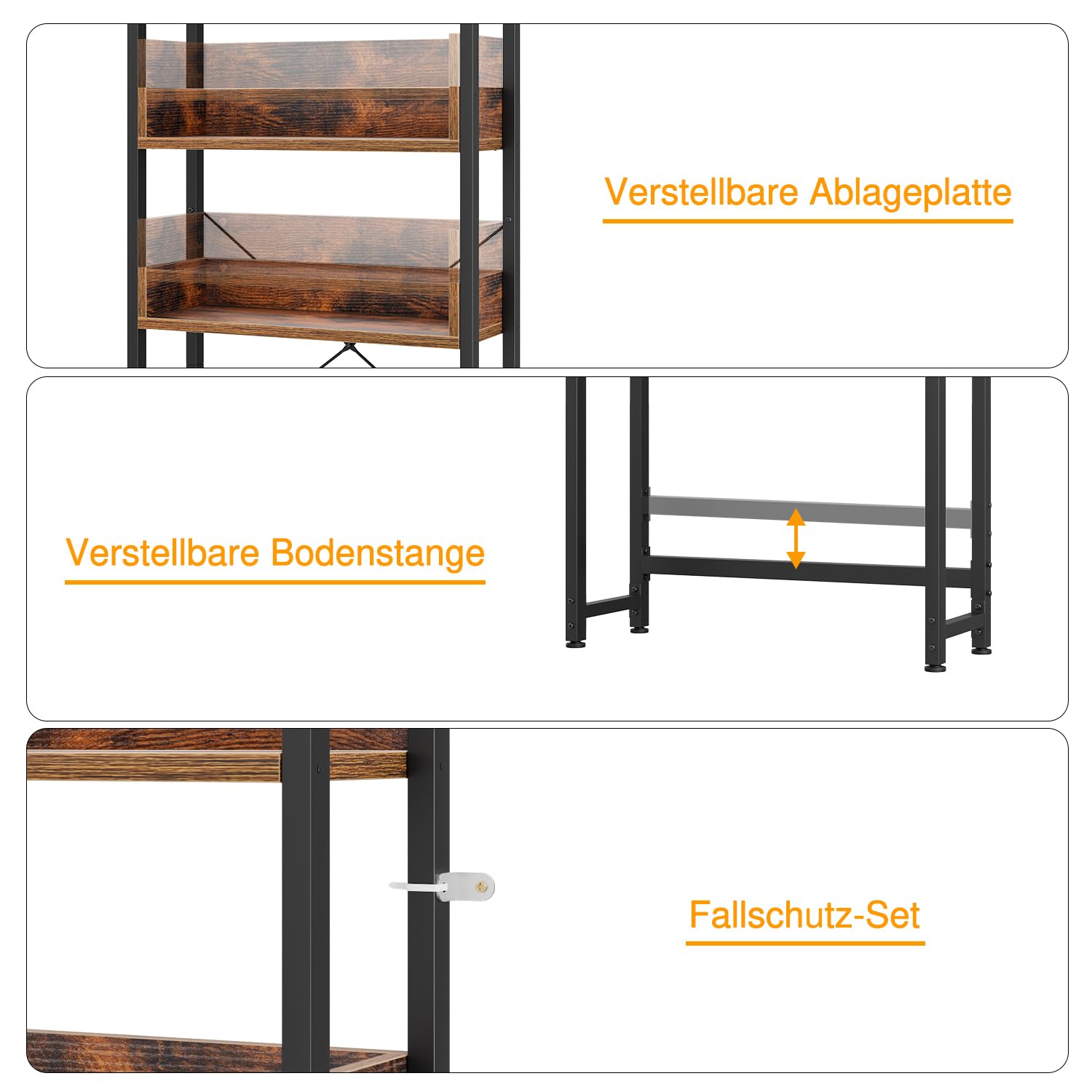 APPOLYN Toilettenregal, 3-stöckiges Waschmaschinenregal, Wc Regal, Multifunktional Badezimmerregal, Regal Über der Toilette, für Badezimmer, Platzsparend, Vintagebraun