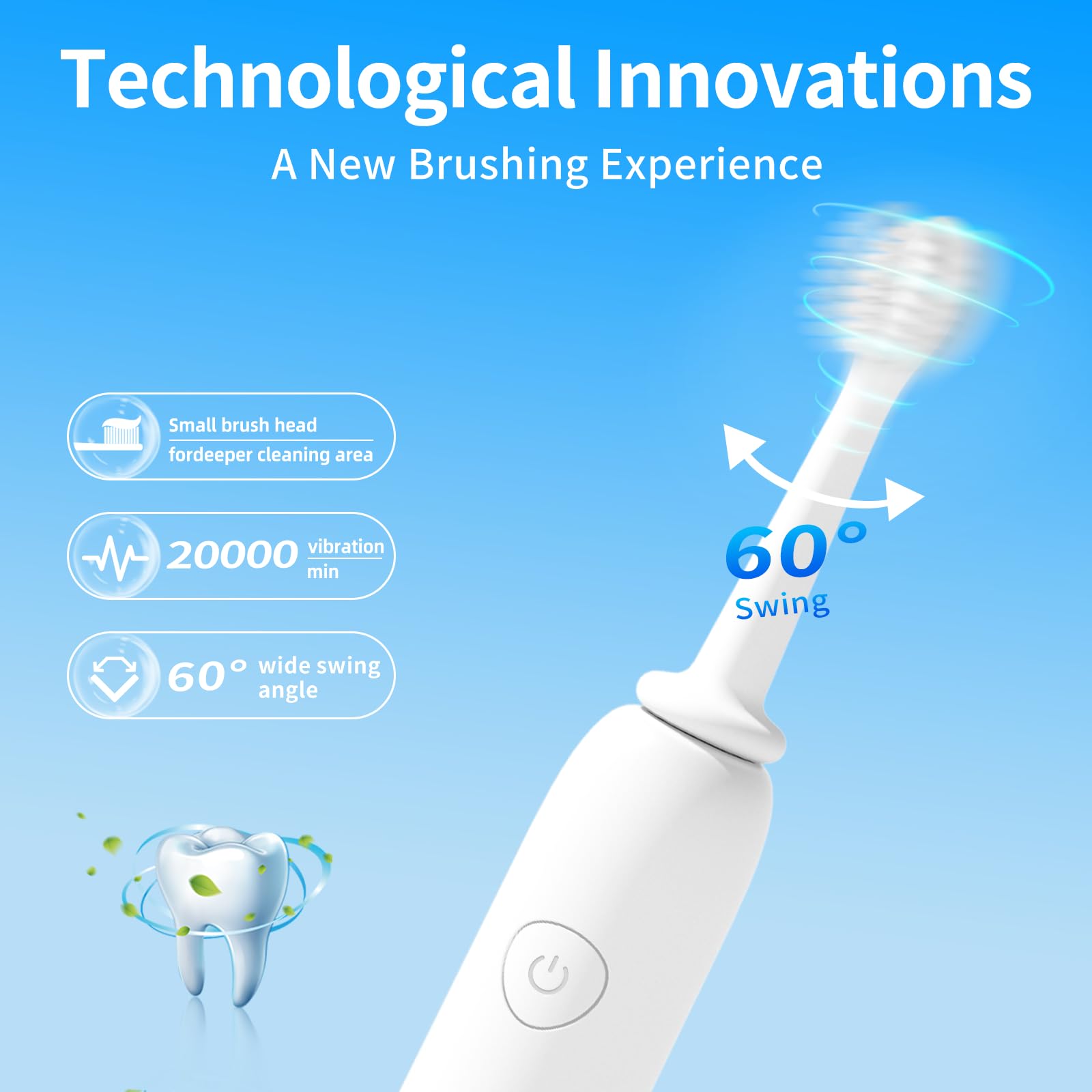 Cepillo de dientes eléctrico sónico oscilante y vibrante, 20.000 vibraciones por minuto, ángulo de oscilación de 60°, con 8 cabezales de cepillo, 3 modos, temporizador de 2 minutos, cepillo de dientes