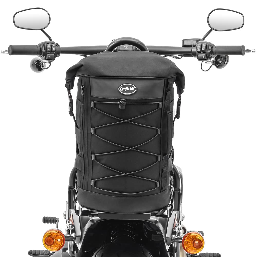 Sacoche Sissybar Pour Moto Custom - Volume 42-55L + Rouleau 8L - Imperméable - Nylon 1200D - Fixation Réglable