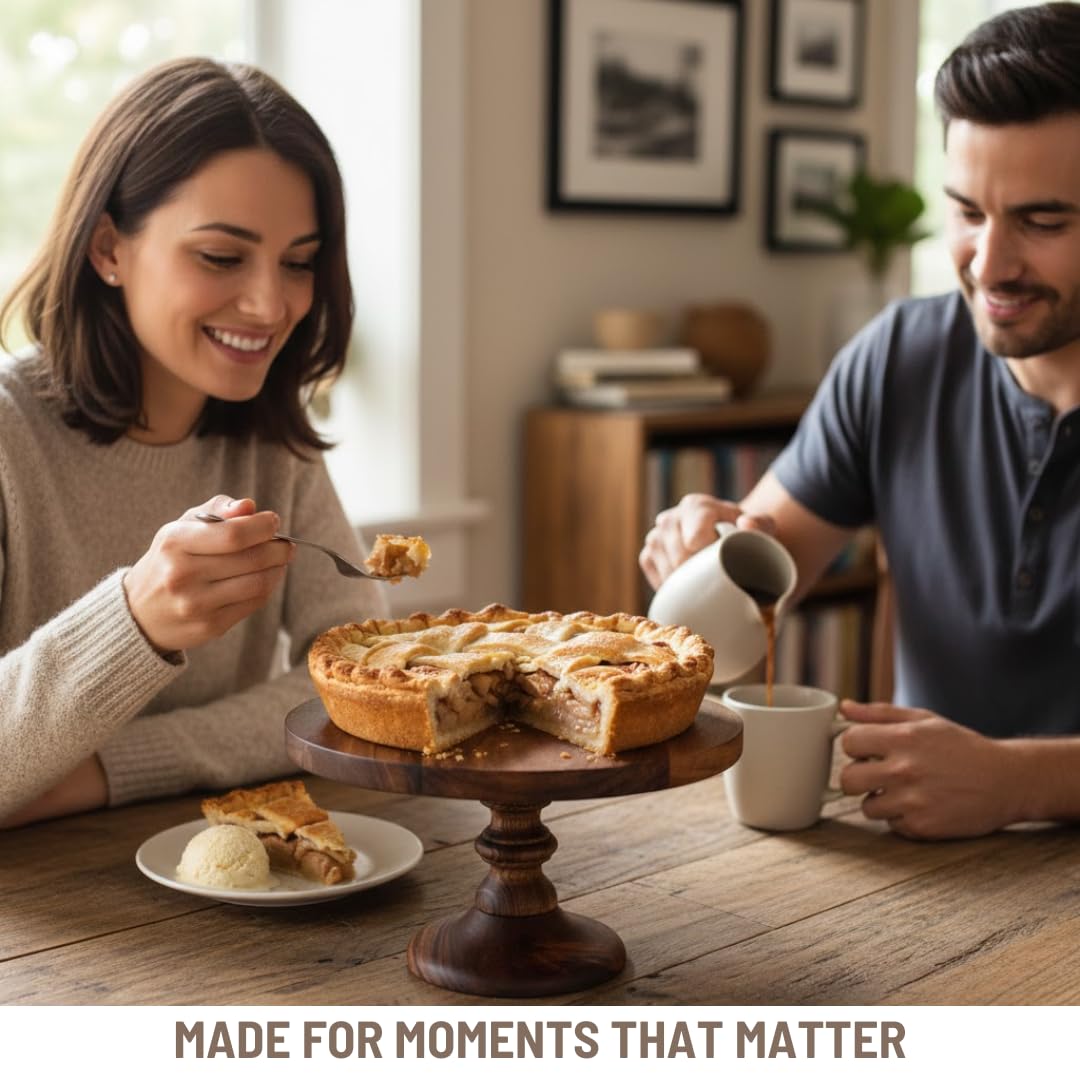 SAAGA Round Birch Wooden Cake Stand | 9 x 5.5 Inch Dessert & Pizza Serving Platter | Premium Tabletop Display Stand β Brown 4