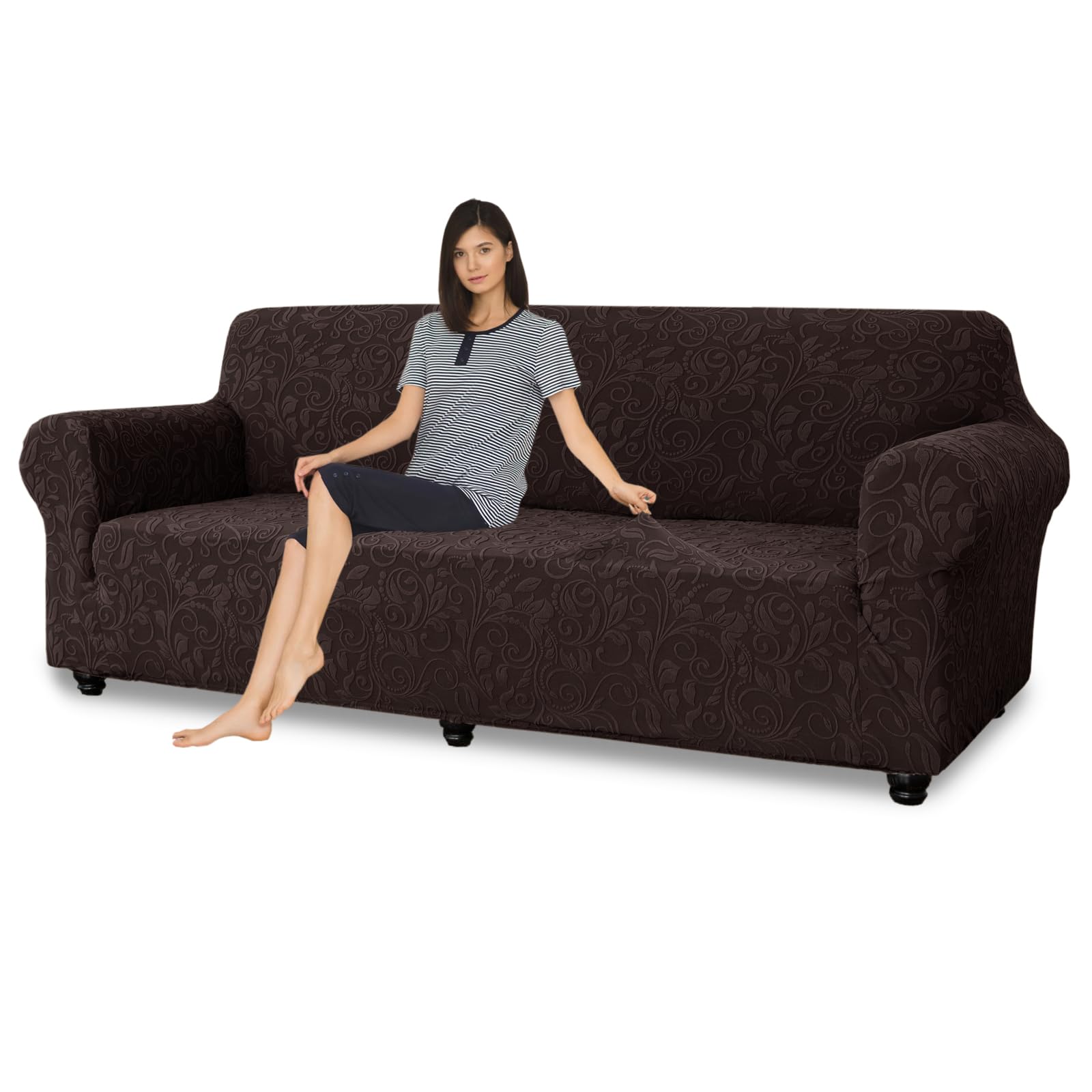 SYLC Settee Cover with Seat Cushions Covers Stretch Jacquard, Ektorp Sofa Covers Stylish Couch Cover Furniture Protector Non-slip (Coffee,Loveseat)