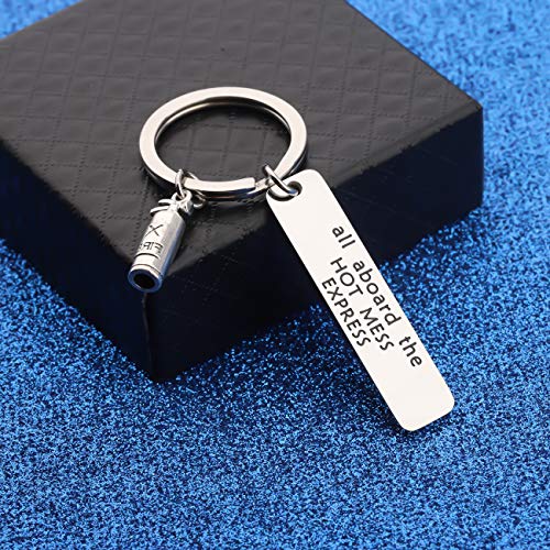 WUSUANED Sarcastic Keychain All Aboard The Hot Mess Express Funny Keychain Fire Extinguisher Jewelry Gift for Her