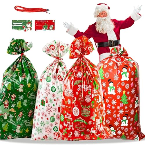 4 Stück Geschenktüten Weihnachten, Weihnachtssäcke Groß, Folie...