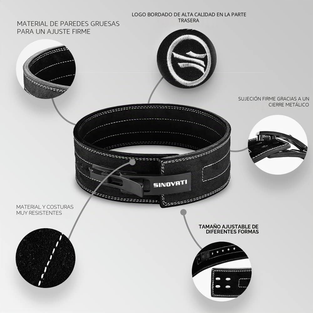 SINOTAVI Cinturón Gym de Hombre. Faja para Levantar Peso. Cuero de Vaca con Hebilla. Cinturón Fitness. Cinturones de Musculación. Cinturones Powerlifting y Bodybuilding de 8,5 cm / 10 cm de Altura
