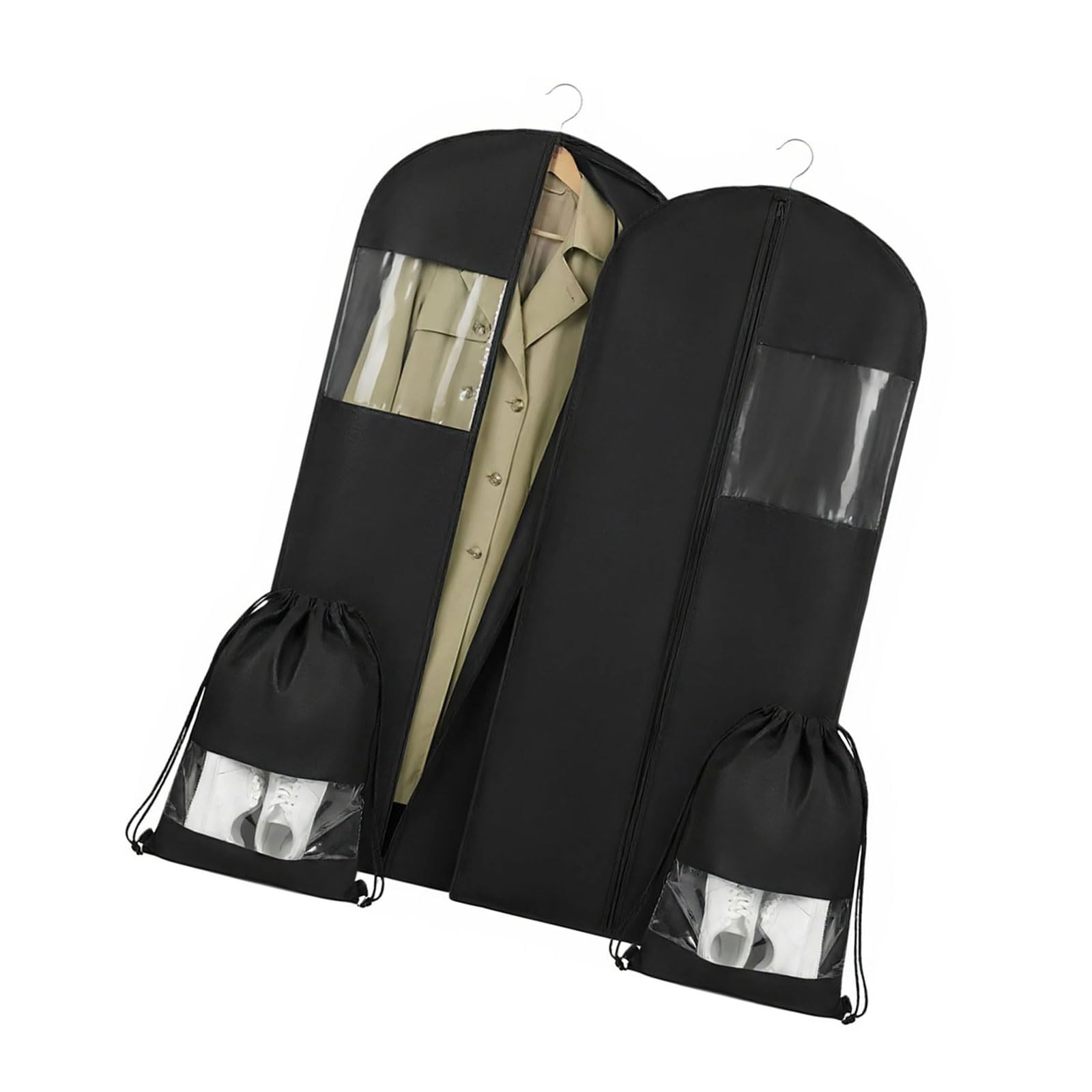 Mekalero Nonwoven Fabric Bag Featuring Clear Panel 2 Hanging Covers and 2 Shoe Pouches Combination Winter Coat Proof Covers