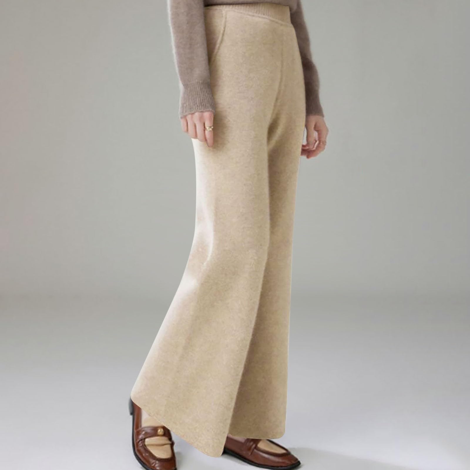 Pantalon de Jogging Confortable pour Femme, Doux, en Laine tricotée, Taille élastique, Jambe Droite, Automne Hiver#M