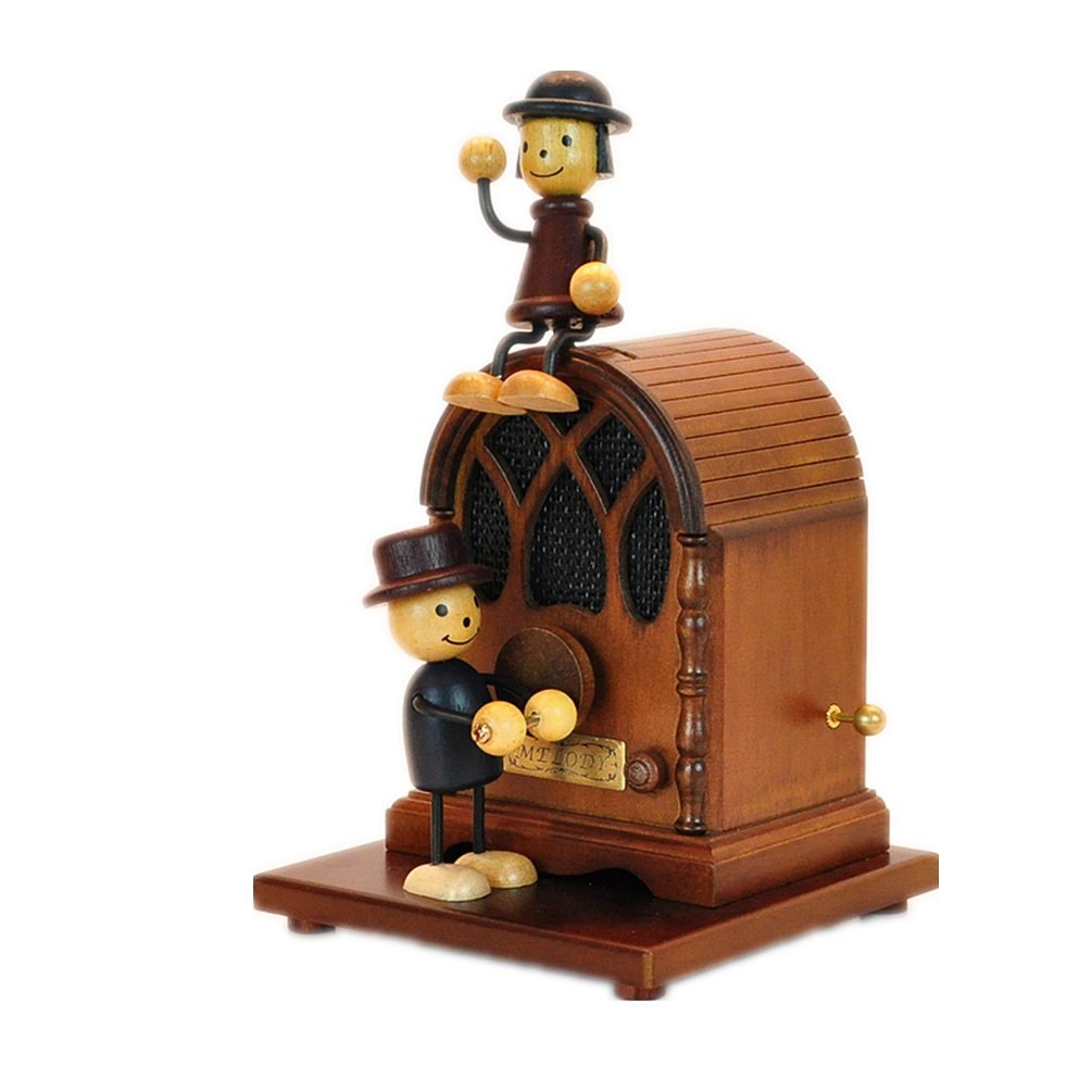 Birthday and Valentine’s Day Gift Retro Wooden Puppet Radio Music Box (Kiss the Rain)