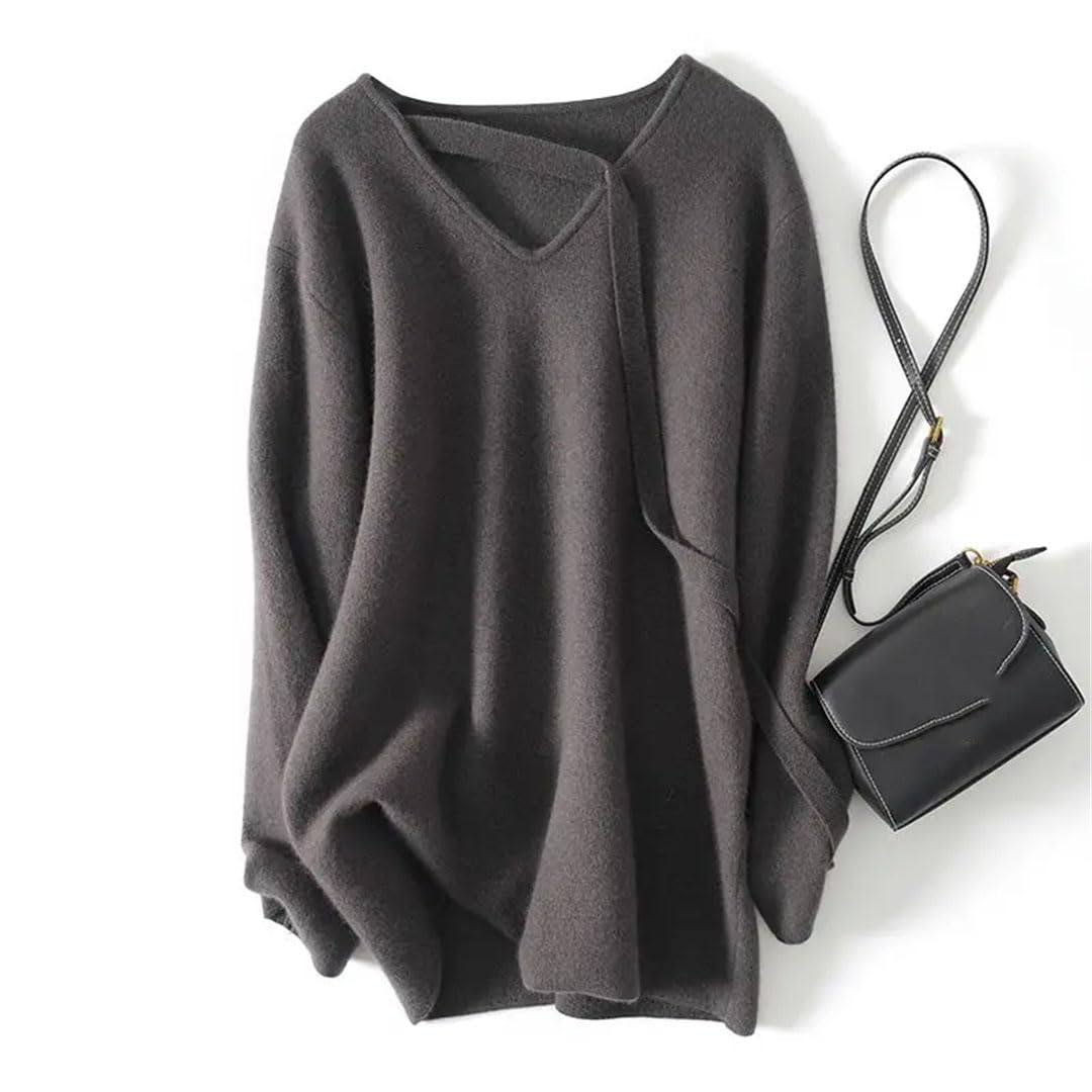 Maglione da donna a tinta unita con scollo a V autunno e inverno di media lunghezza maglione lavorato a maglia maglione