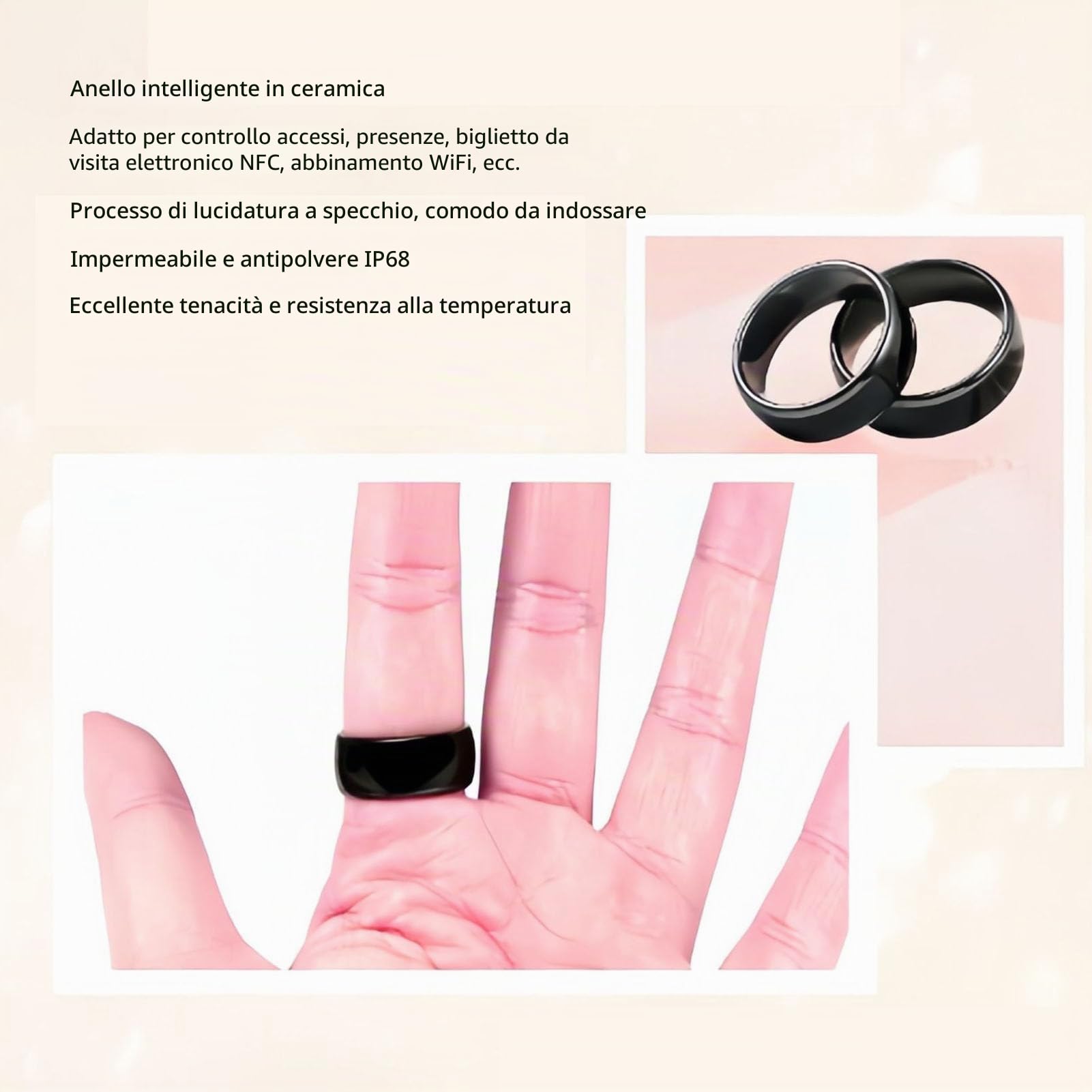 Anello NFC in Ceramica Impermeabile, Tecnologia di Rilevamento a Tutto Tondo Anello Intelligente Indossabile Integrato nel Chip IC Ntag215, per Controllo Accessi