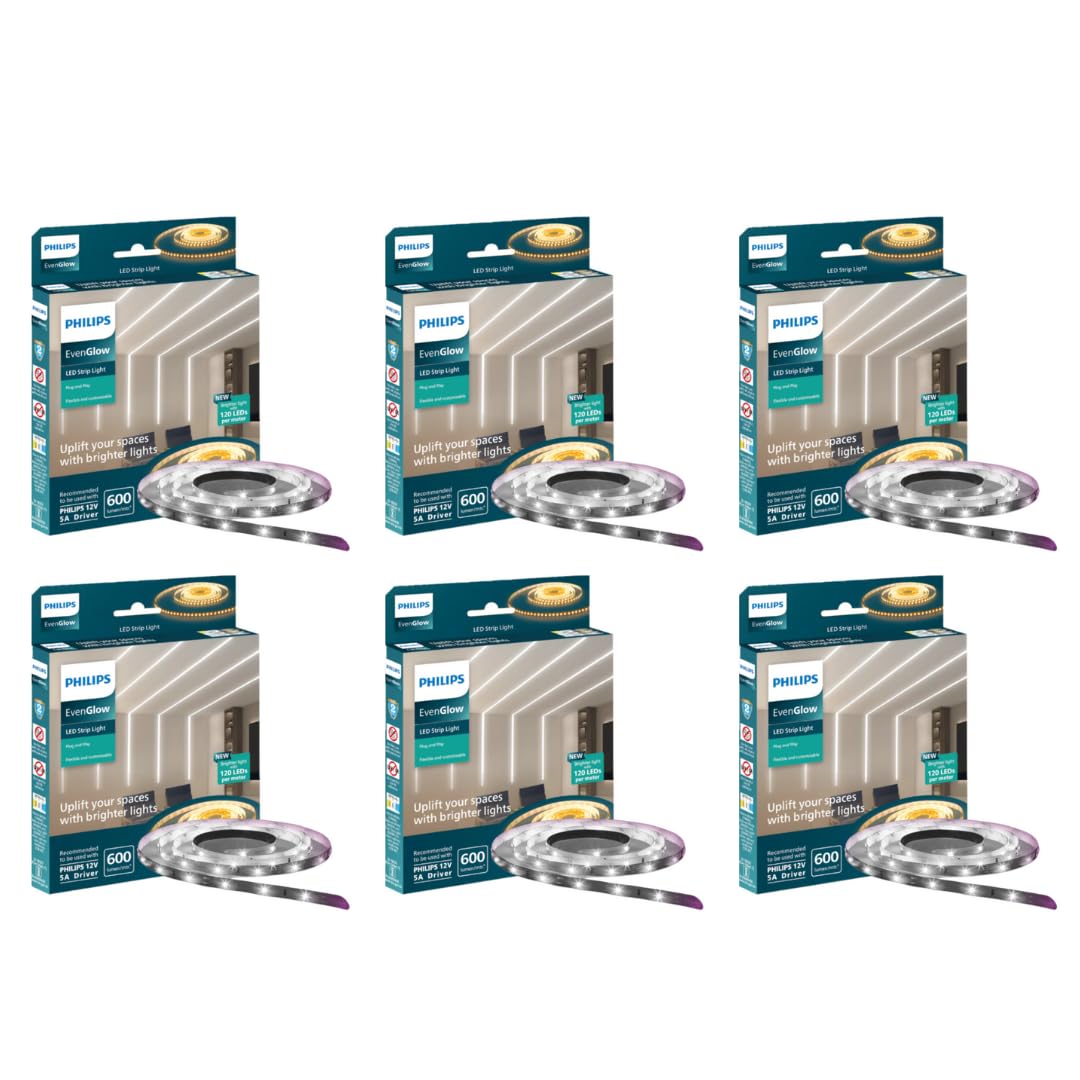 PHILIPS LED Profile Light for Ceiling | 5-Meter 120 LED Strip Light for Home Decoration | Even Glow, Cool Day Light | Pack of 6 (Driver Required Separately) (B0D1CL9WS6) Amazon Price History, Amazon Price Tracker