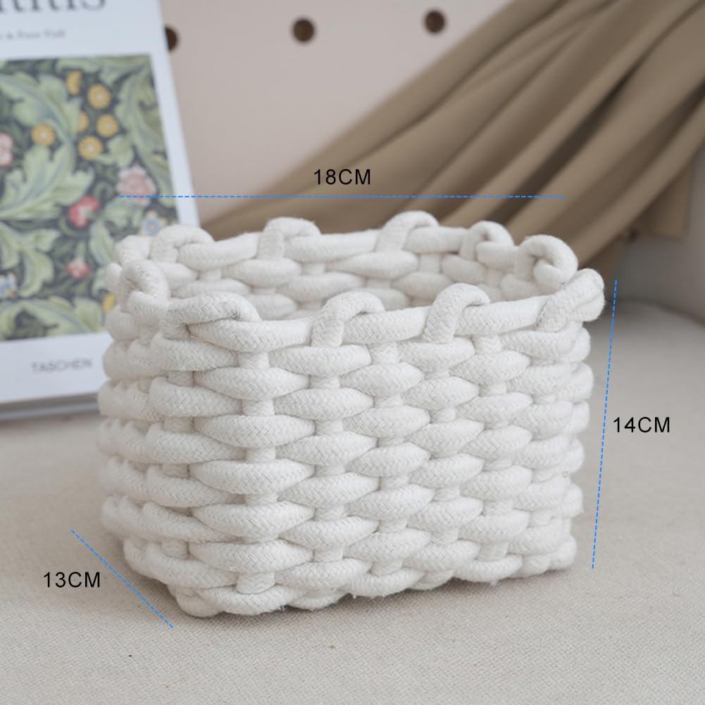 Doukesh Storage Basket Braided Cotton Rope 18 x 14 x 13 cm Basket Braided Small Basket Bathroom Changing Table Organiser Basket Storage for Children's Room Living Room Bathroom - Image 2