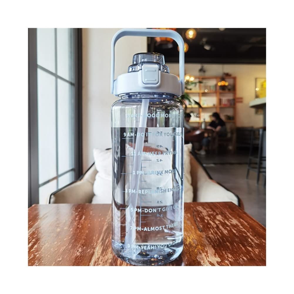 ZQDMYT Water Bottle Portable Water Bottle 2000ml/67.6oz Large Capacity Motivational With Time Marker & Straw Sports Water Jug Leakproof BPA Free Portable (Color : Blue-)