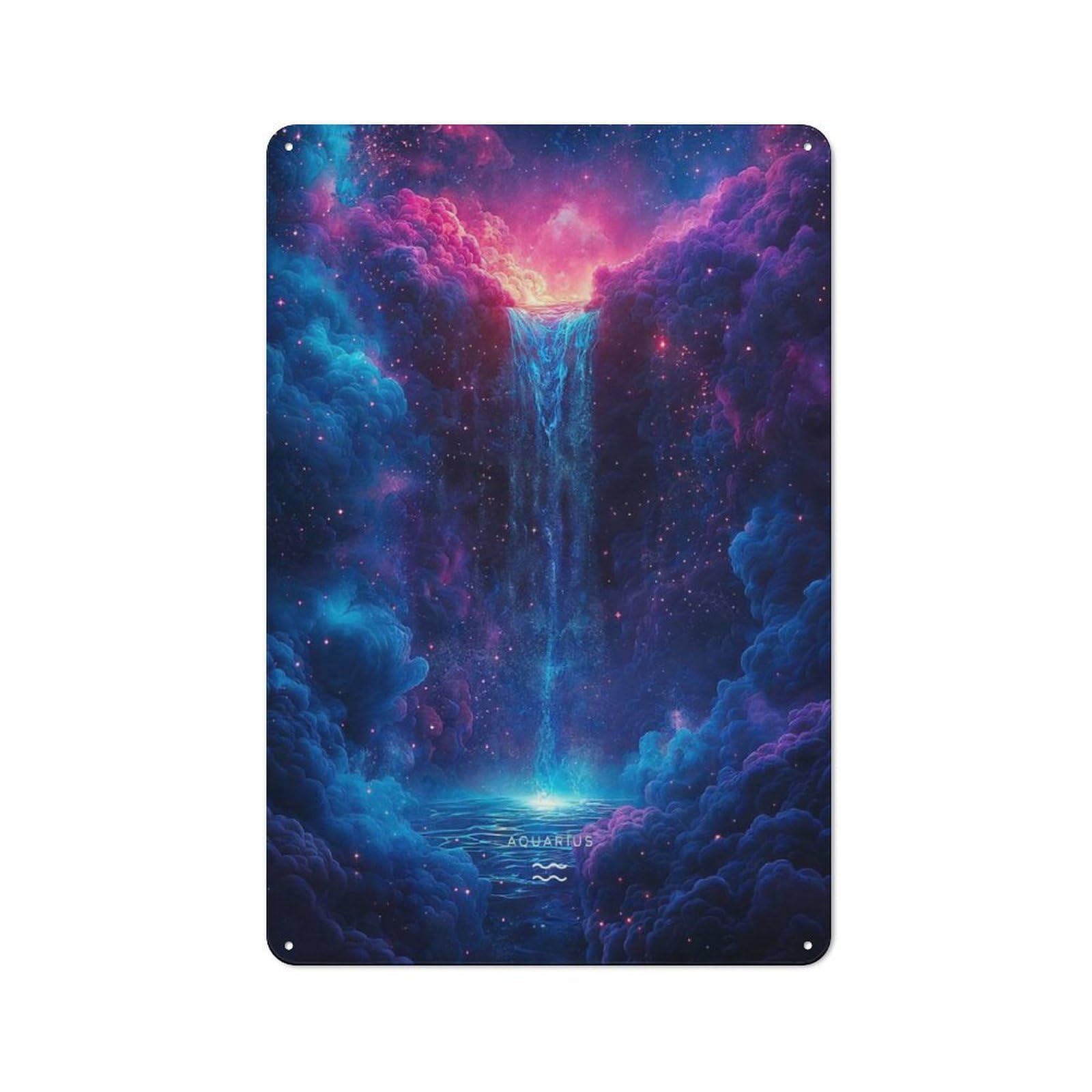 For Lounge Or Reading Corner, Sign Aquarius Waterfall Retro Tin Sign 30x20cm, Gift for Reading Corner Decorators during The Christmas Season