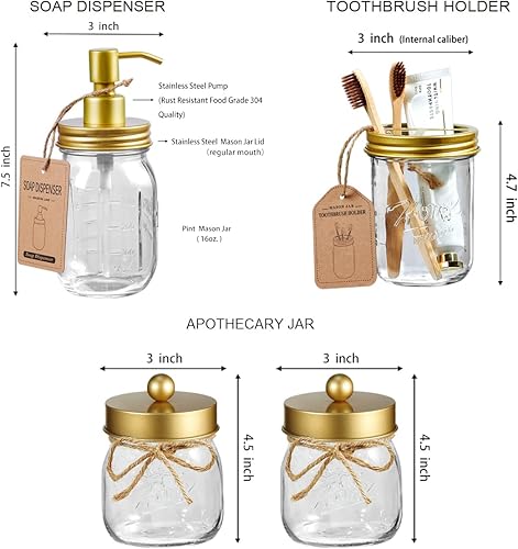 Miniatura 56 de SheeChung Juego de 6 frascos Mason de accesorios de baño, soporte para cepillos de dientes, dispensador de jabón, soportes Qtip, jabonera, Blanco