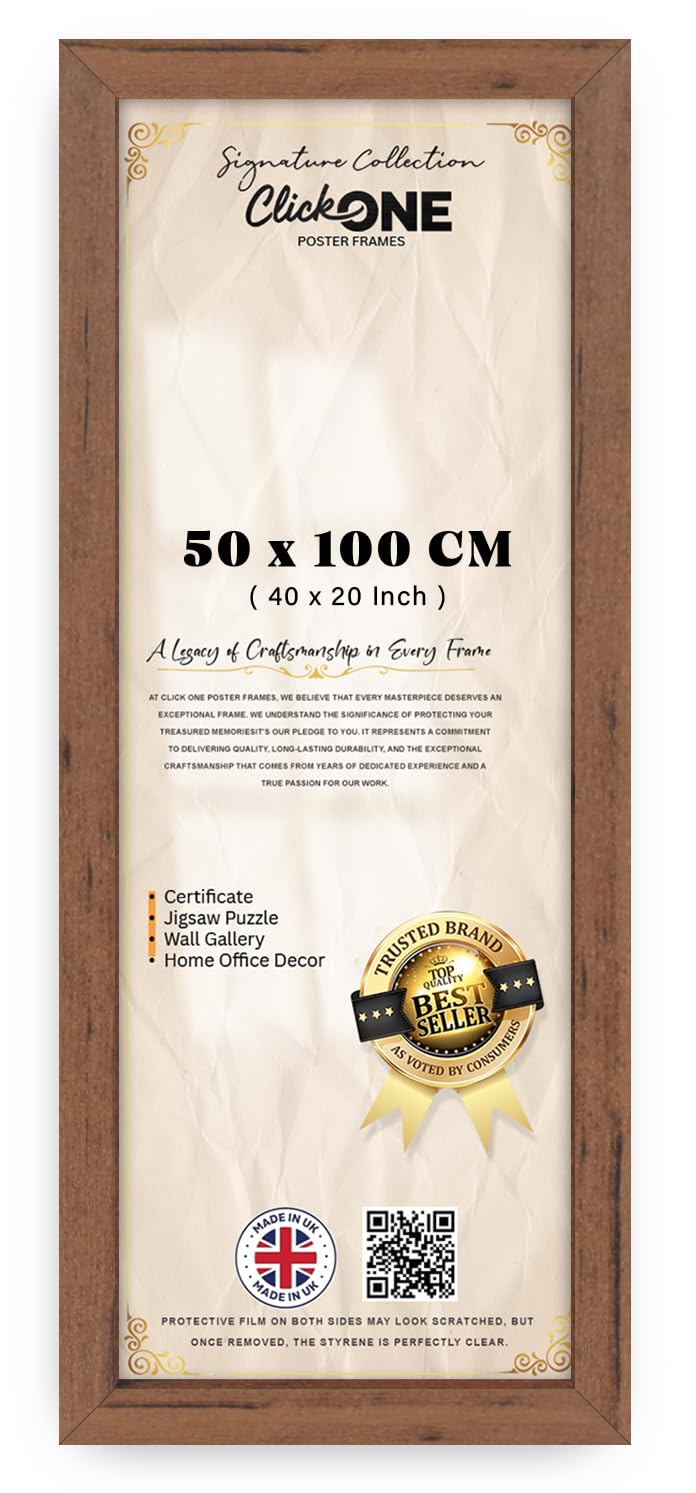Click One — Gorgeous Flat Panoramic Engineered Wood Wall Hanging | Poster Certificate Frame With Backboard Styrene Included (40 X 20 Inch) Walnut Finish For Home Office And Studio Display