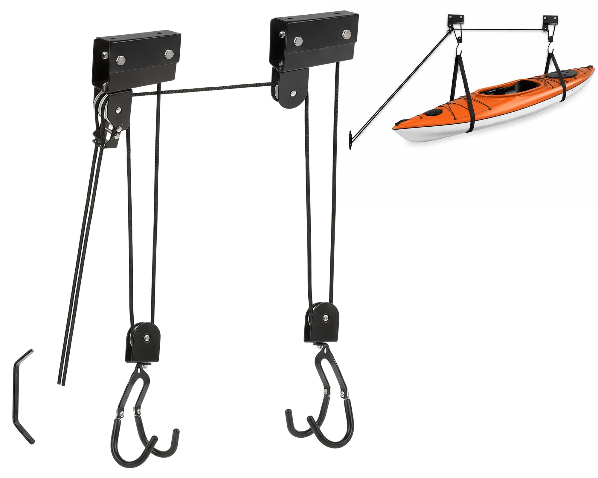Sistema di sollevamento a puleggia, 45kg, per kayak, bici e scale | Montaggio a soffitto; risparmia spazio; funi incluse.