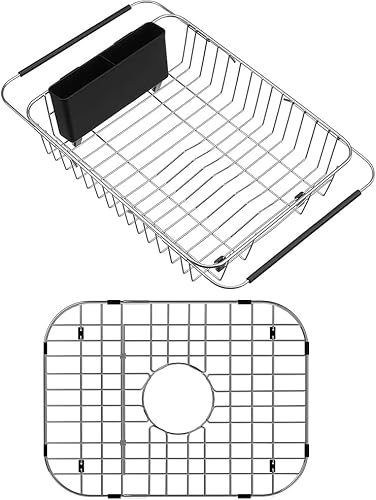 Escurridor de platos extensible sobre el fregadero, escurridor de platos en el fregadero, rejilla para fregadero de cocina, protector de fregadero