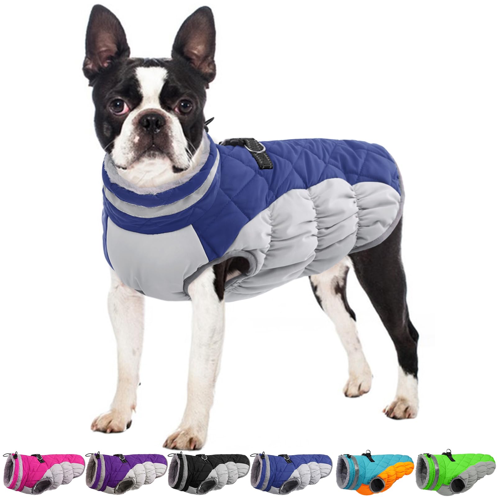 OUOBOB Winter Dog Coat,Large Dog Jacket,Waterproof Pet Jacket with Back Zipper,Pet Coat with Harness Built in,Warm Dogs Coat with Fleece Lined, Snow