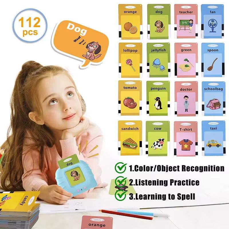 Image of TECNOLOGIA Talking Flash Cards for Kids 2-5 Years | Rechargeable Educational Learning Toy for Toddlers | Cognitive Language Skills Builder | Montessori Learning Toys | Sound Flashcard Device (Pink)