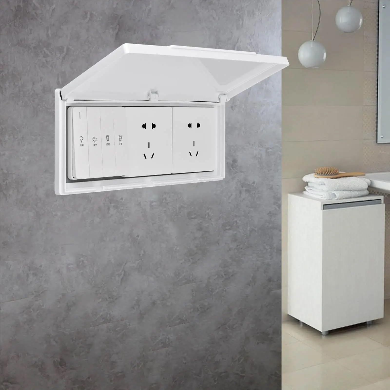 Lot de 4 cache-prises étanches à 3 interrupteurs muraux pour salon (blanc)