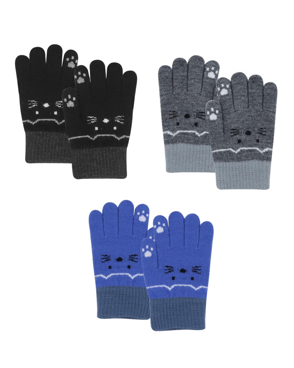 RARITYUS 2 or 3 Pairs Kids Cute Cat Warm Gloves Winter Knitted Mittens for Boys Girls Toddler 0-15 Years old