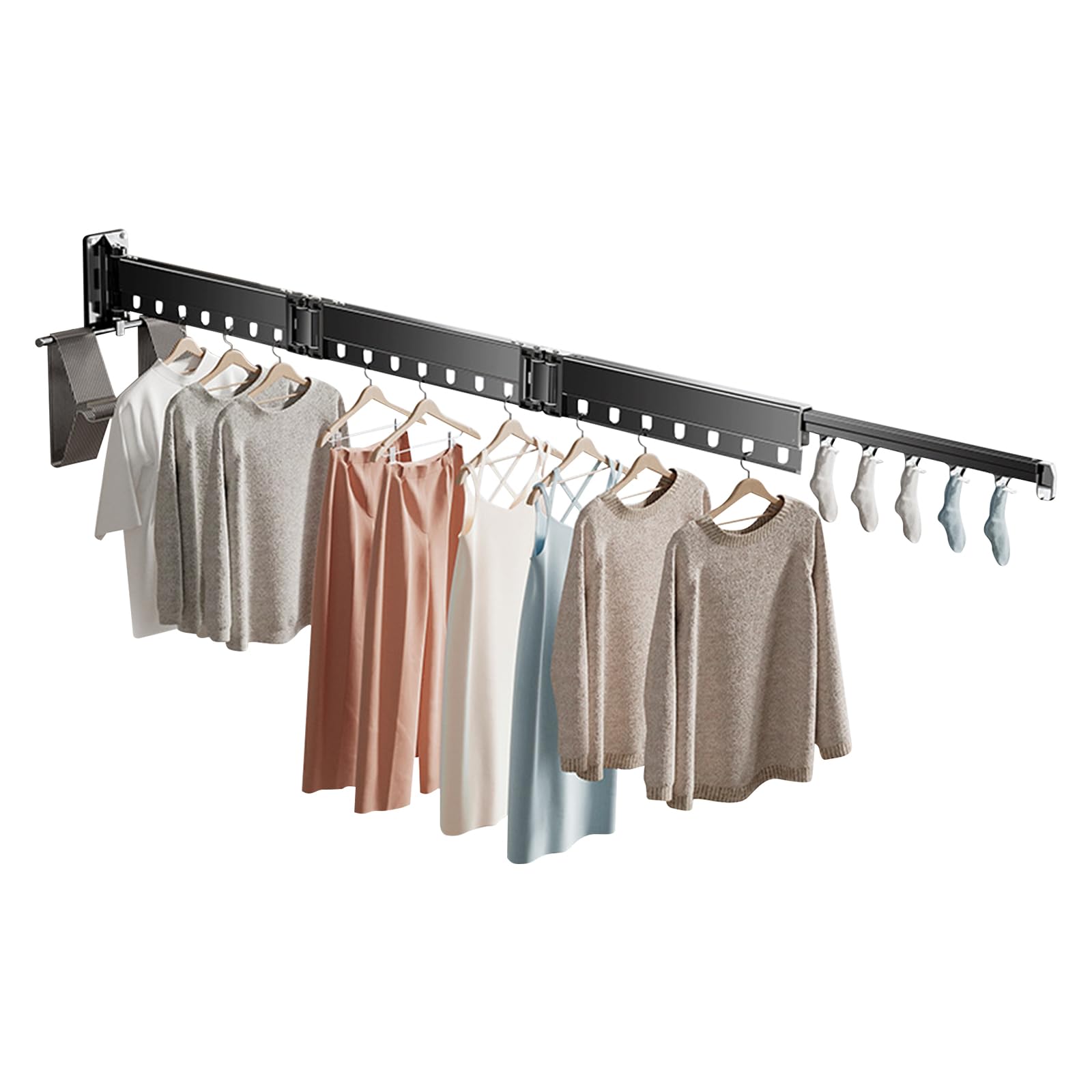 Ergocar Tendedero de Ropa Montado en la Pared, Plegable Espesar Estante de Secado Retráctil de Ropa, Durable Tendedero Pared Aluminio para Balcones, Baños, Dormitorios