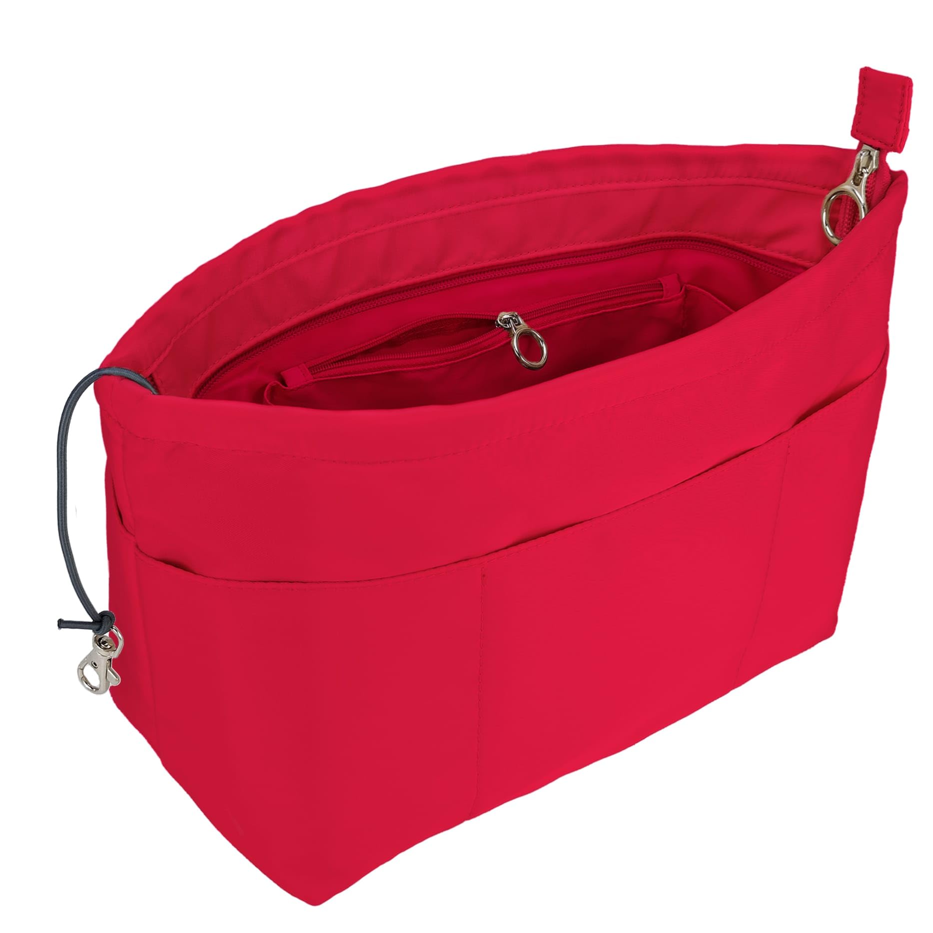 Time Wing Purse Organizer Insert Tote Handbag Organizer Divider Bag in Bag Shaper Liner Multi Pockets Compartments Zippers Key Chain Medium Red