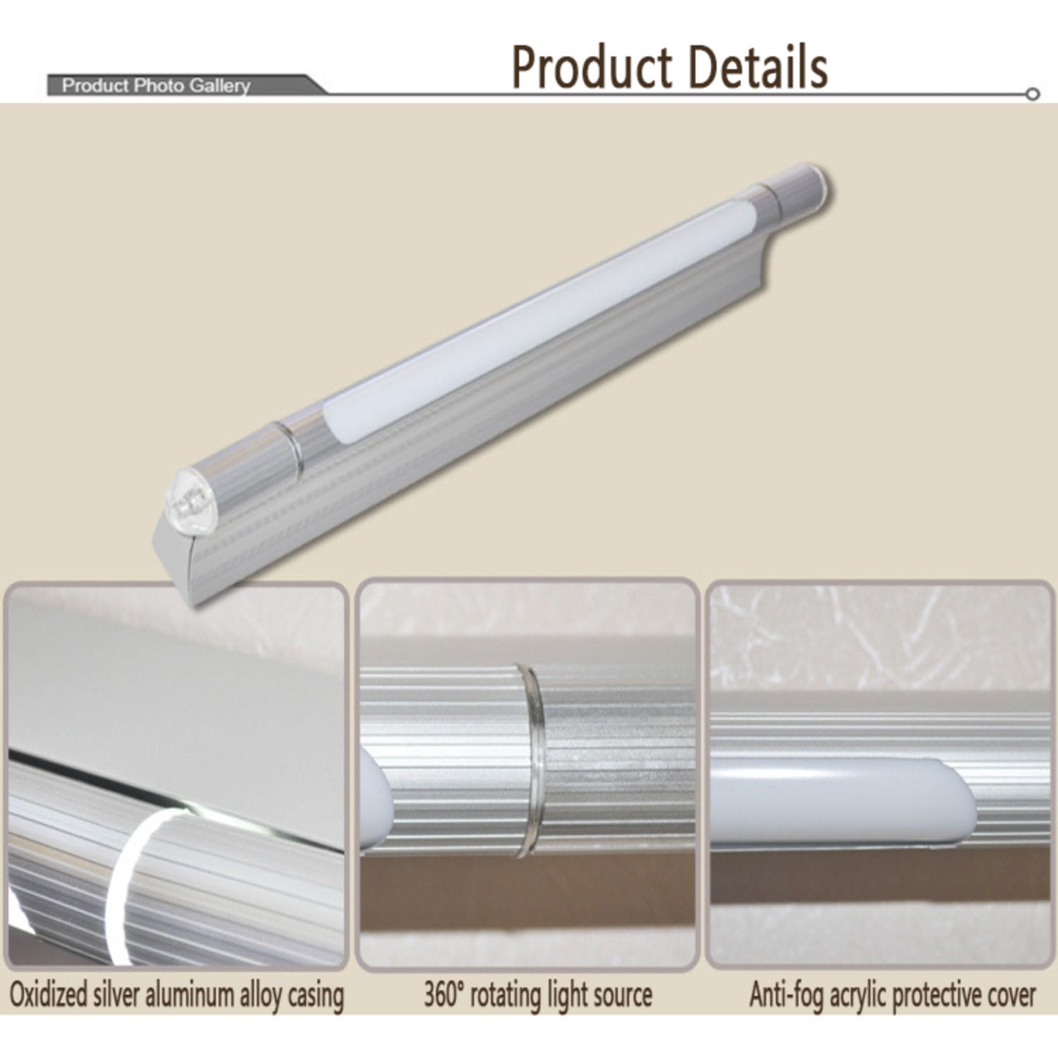 Lampada da Specchio in Acciaio Inox per Bagno Applique Bagno Specchio Moderno Sconce da Parete per Trucco Girevole di 360° Luce Specchio Bagno LED Impermeabile IP44 per Make-Up e Rasatura