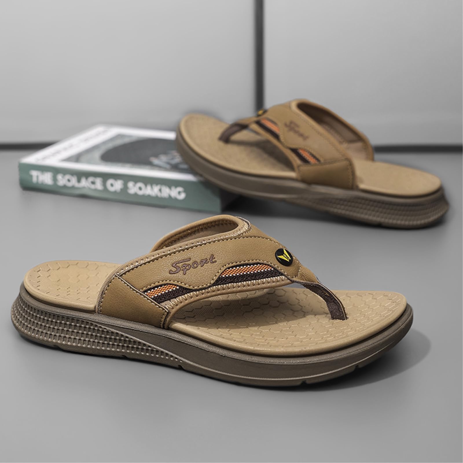 Chanclas De Playa Hombre Sandalias Cuero Tanga Los Hombres, Plantilla Goma Eva Suave Plana Antideslizante para El Verano Al Aire Libre-black-41