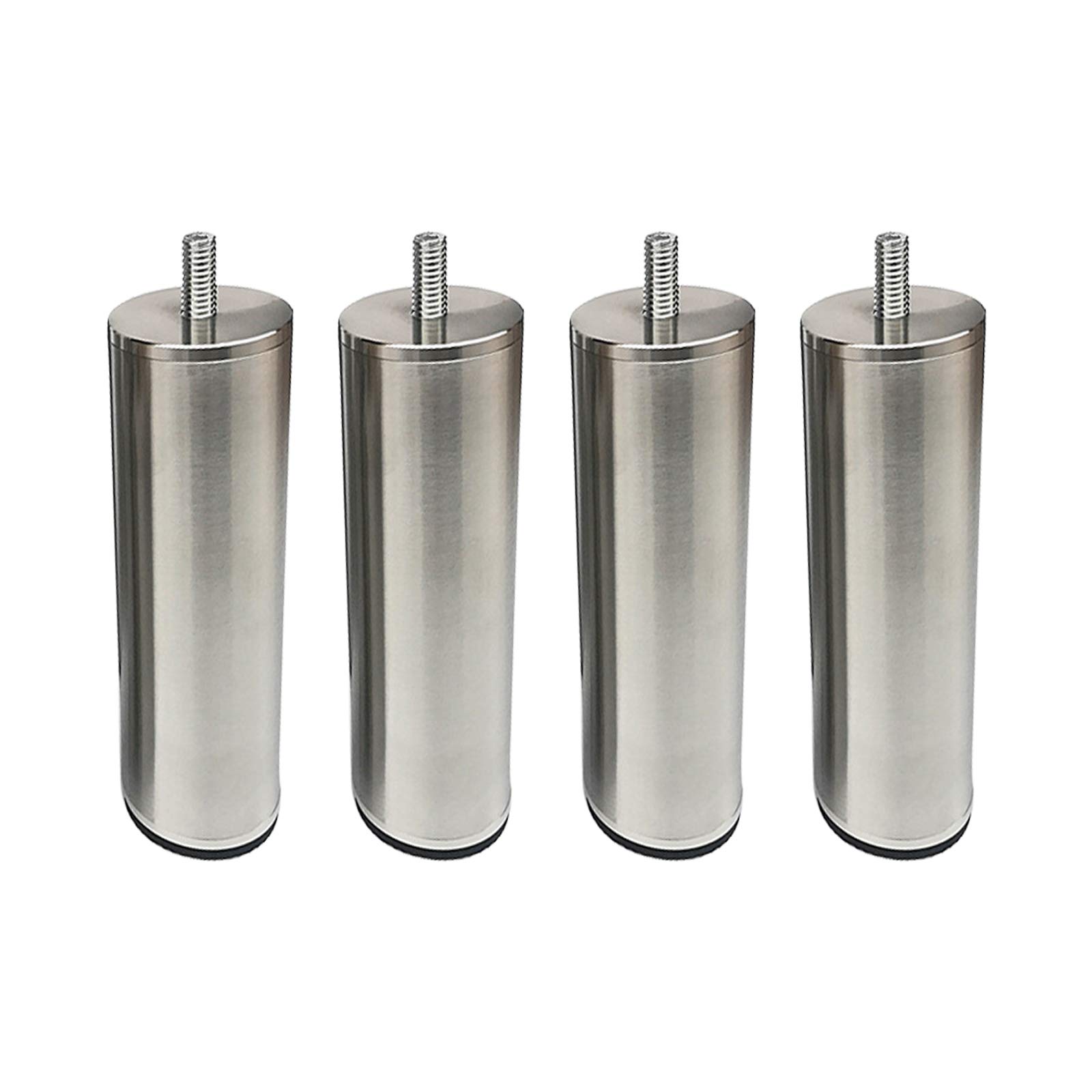 4 gambe filettate in acciaio da 49,5 cm, gambe in pelliccia di metallo spazzolato, per divano, letto, cucina, bagno, cabi, cuscinetti antiscivolo per bili