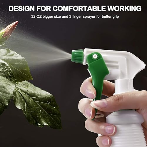 Miniatura 6 de Botella pulverizadora de plástico (paquete de 3, 32 onzas, 3 colores), botellas de pulverización vacías multiusos resistentes a prueba de fugas,