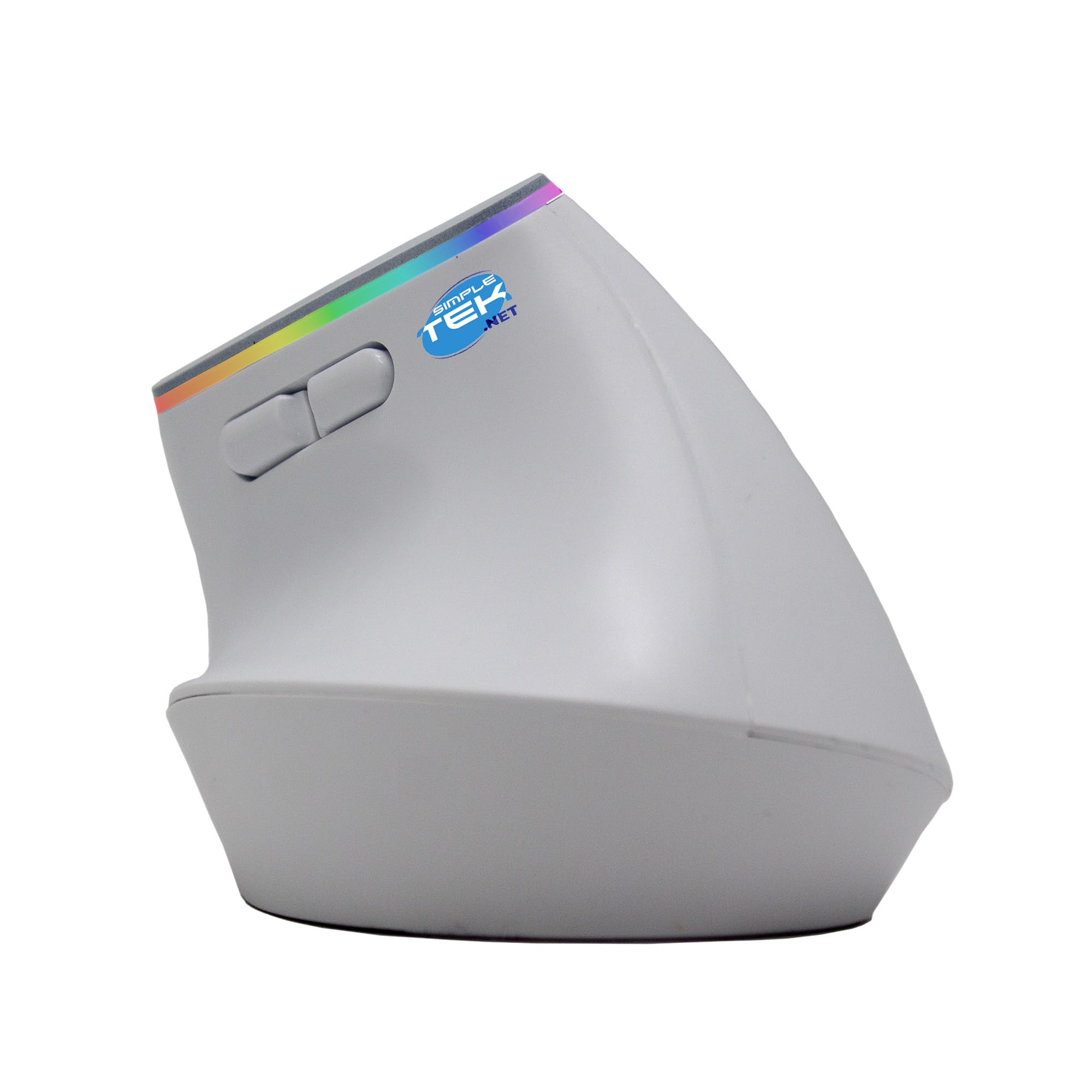 SIMPLETEK - Ergonomische vertikale kabellose Maus - Bluetooth und 2,4 GHz Wireless - RGB-Beleuchtung - Wiederaufladbar mit integriertem Akku - Weiß