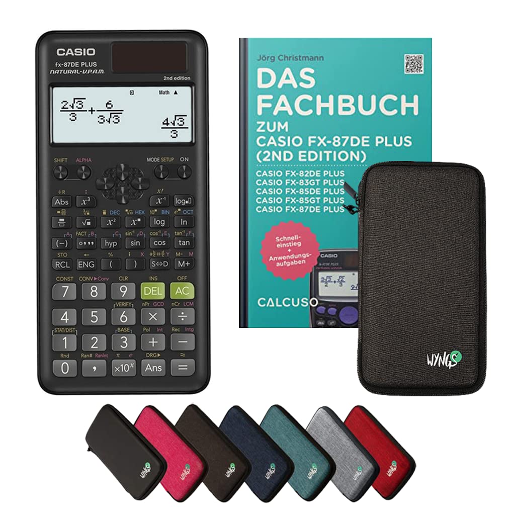 Casio fx-87DE Plus 2nd Edition Taschenrechner – Dunkelgrau Schutztasche + Fachbuch