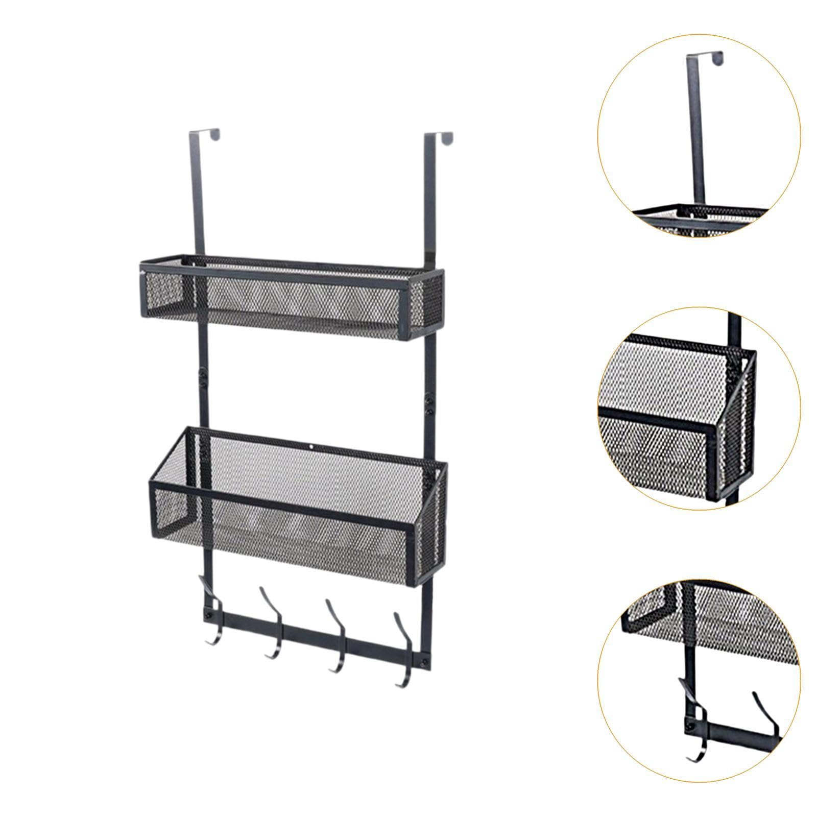 Organizador para Colgar sobre La Puerta con Ganchos, Cesta de Almacenamiento Colgante, Estante Colgante de Metal, Detrás de La Puerta, Material de Hie, Nivel Doble Negro, tal como se describe
