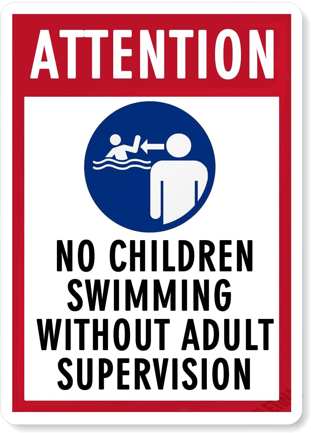 Warning Sign Pool Rules attention no children swimming without adult supervision Safety 8""X12"" Metal Aluminum
