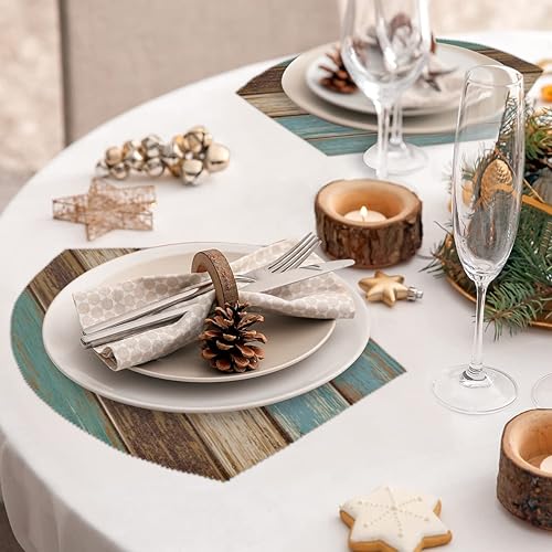 Miniatura 8 de Juego de 4 manteles individuales de mesa redonda estilo retro de grano de madera lavables resistentes al calor antideslizantes para interiores