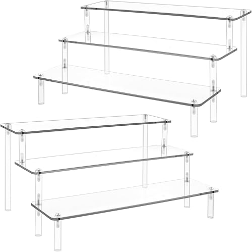 Wanateber 2 soportes de exhibición de acrílico, estante transparente de 3 niveles para cupcakes, organizador de perfumes, soporte de postres de