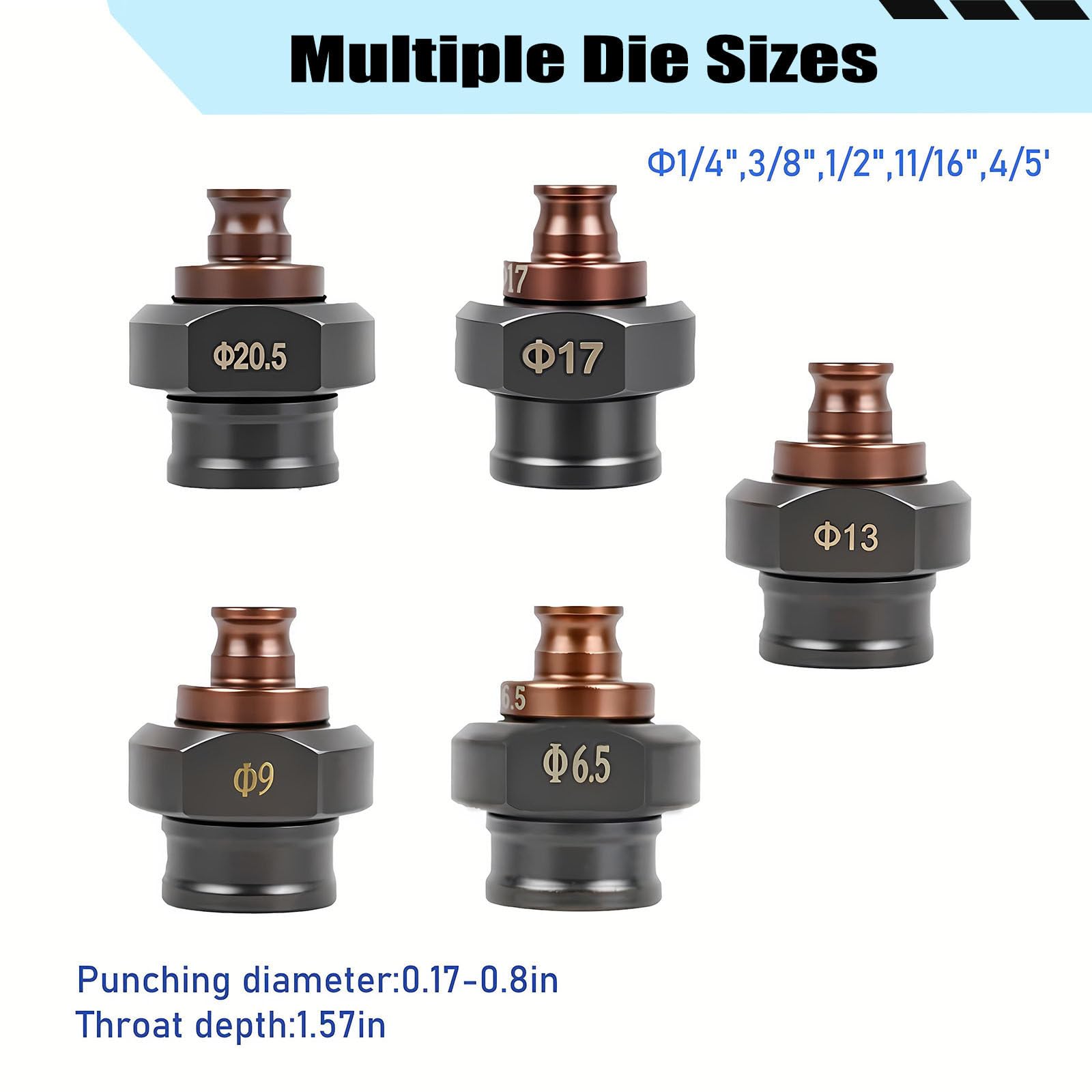 Outil De Poinçonnage Hydraulique électrique Mhp-20 1300w, Perforatrice Manuelle avec 5 Matrices, pour Acier, Fer, Aluminium, Cuivre Et Cornières